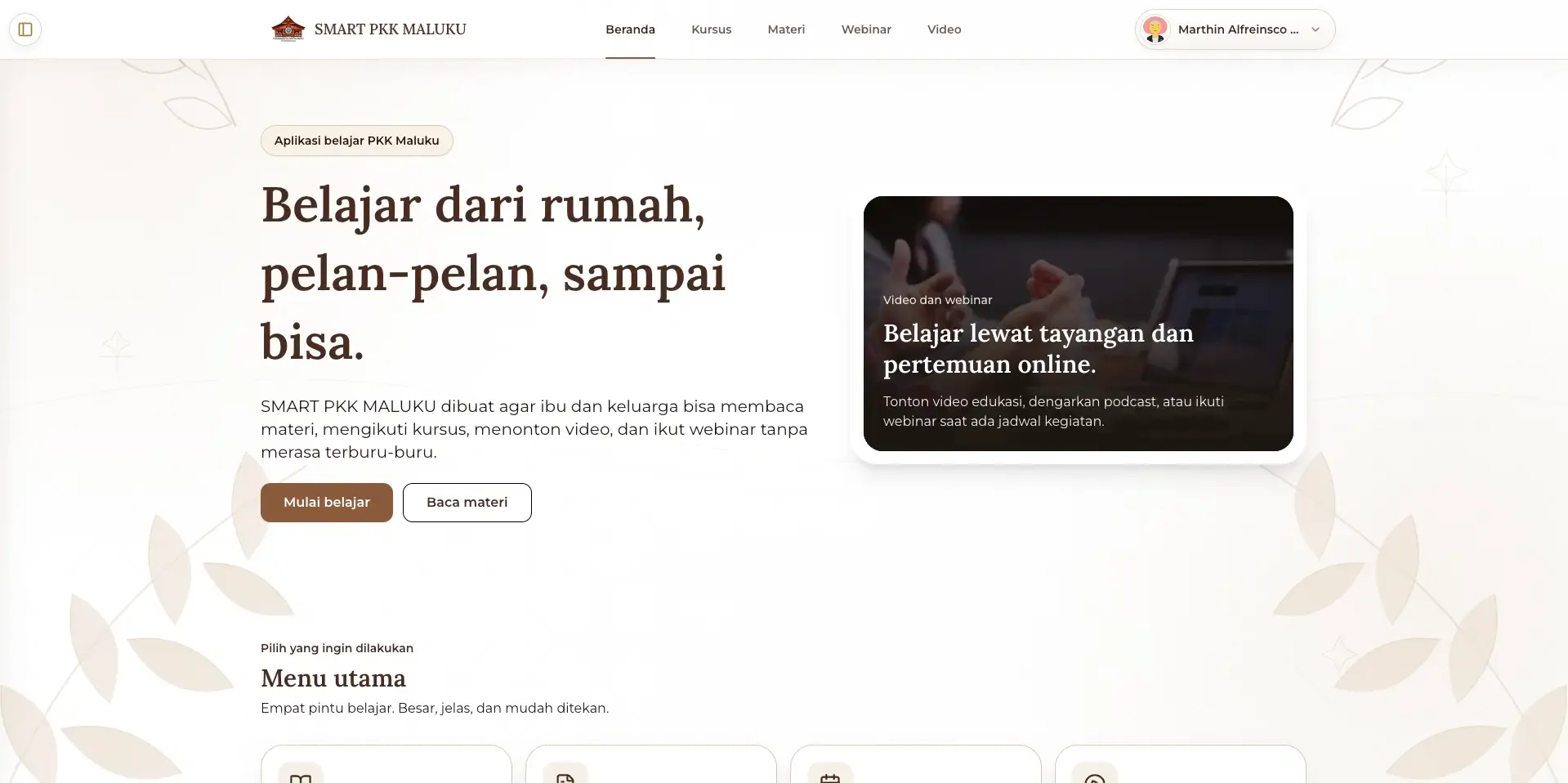 SMART PKK Maluku learning platform interface
